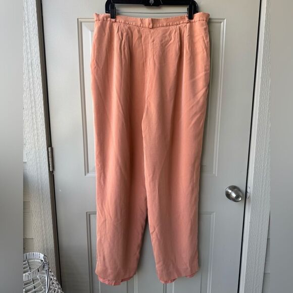 Talbots 100% Silk Wide Leg Pleated Dress Pants Pink Peach Sz 20 Preppy Lined - Picture 3 of 7